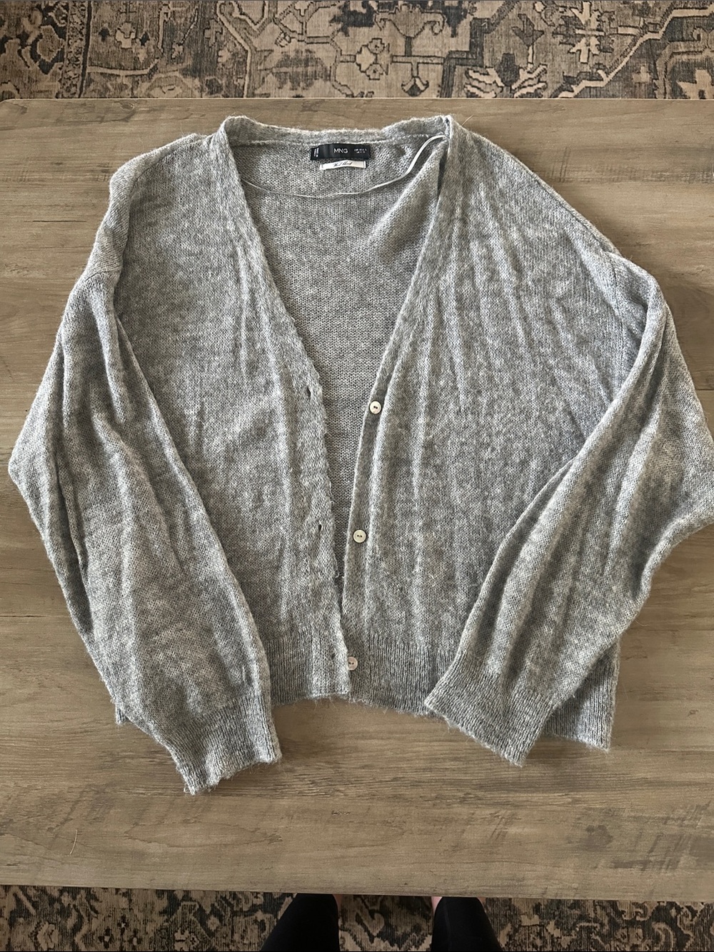 Mango wool blend Cozy Women's Gray Button-Front Cardigan Sweater